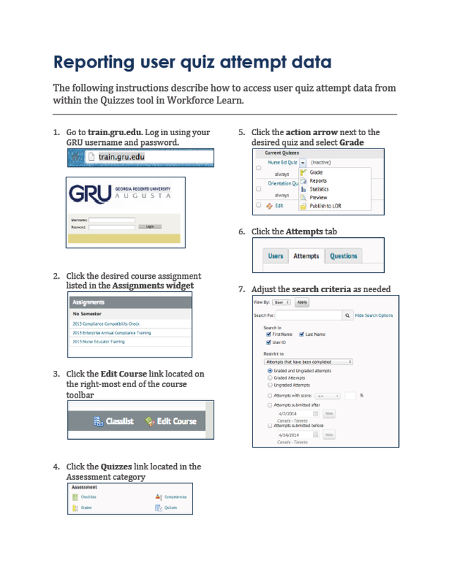 Reporting user quiz attempt data