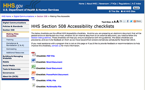 HHS Section 508 Accessibility checklists image